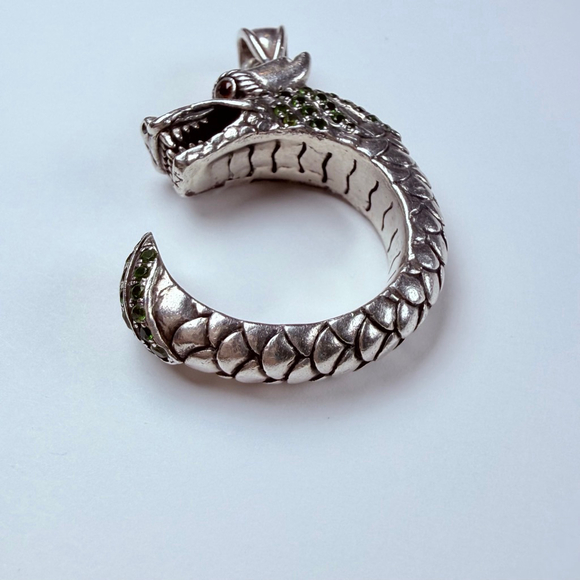 Dragon Legends Naga Emeralds & Garnet Eyes Sterling Silver 925 Pendant Necklace - Picture 3 of 10